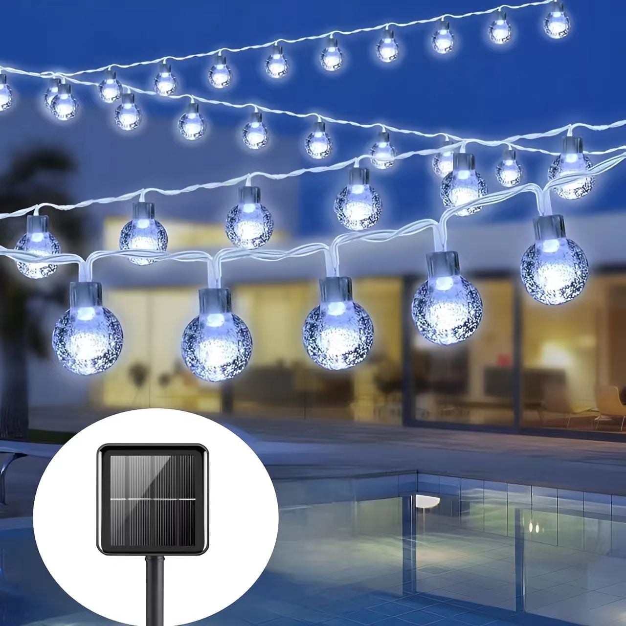 SKYUSE Solar String Lights Outdoor Waterproof, 46FT 100LEDs Crystal Globe Solar Fairy Lights with 8 Modes for Outside Garden Tree Patio Party Christmas Decorations(White)
